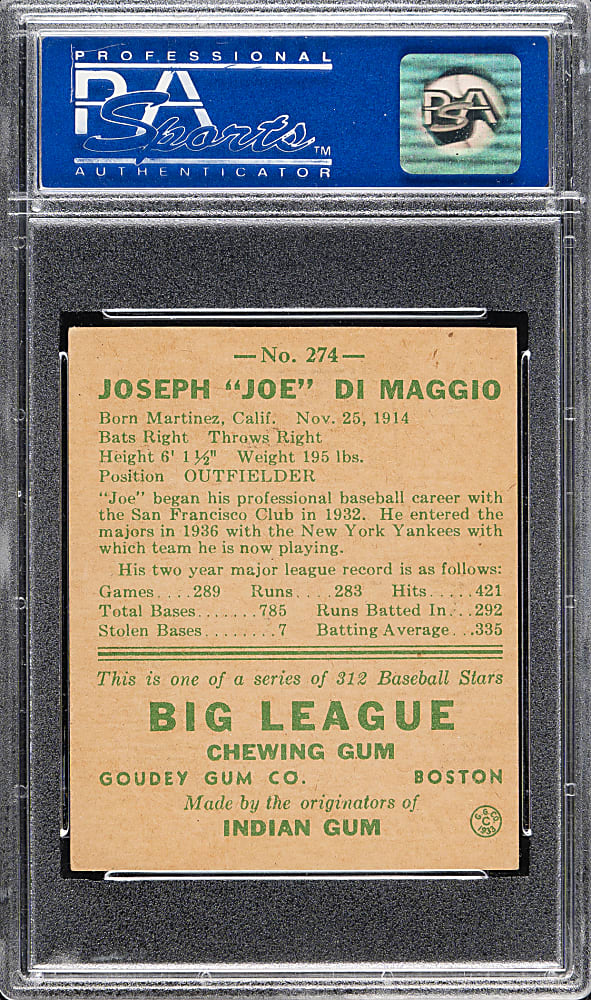 1938 R323 Goudey "Heads-Up" #274 Joe DiMaggio PSA NM-MT 8