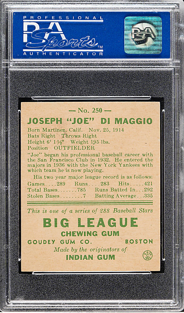 1938 R323 Goudey "Heads-Up" #250 Joe DiMaggio PSA NM-MT 8