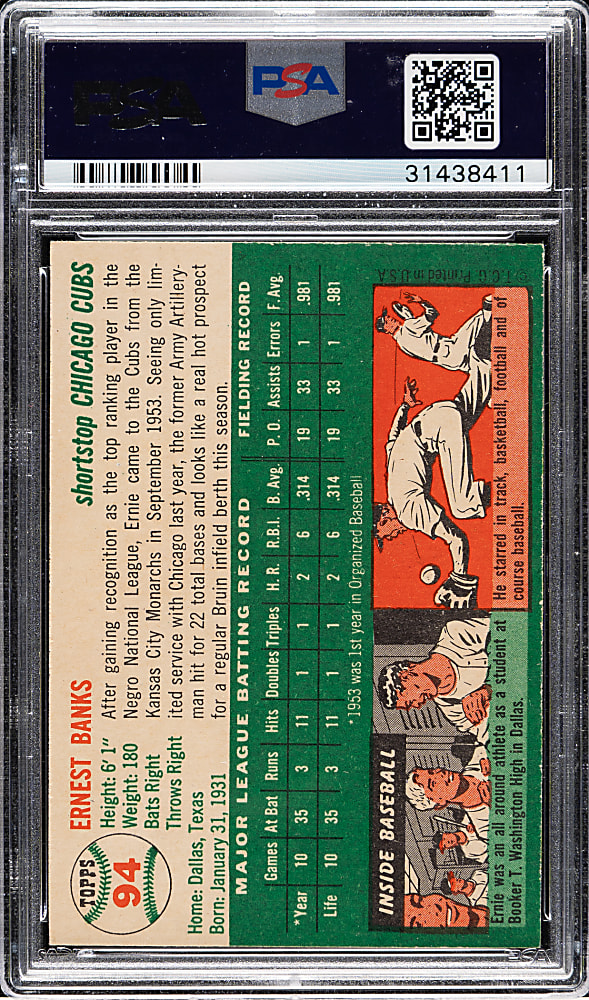 1954 Topps #94 Ernie Banks Rookie PSA MINT 9