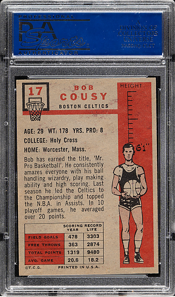 1957-1958 Topps Basketball #17 Bob Cousy Rookie PSA NM-MT 8