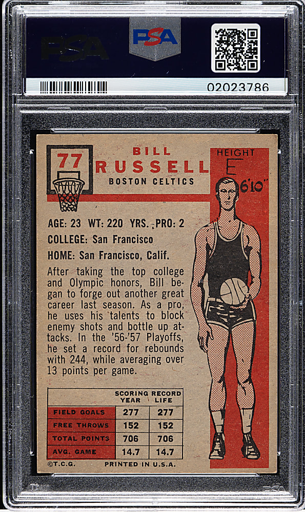 1957-1958 Topps Basketball #77 Bill Russell Rookie PSA NM-MT 8