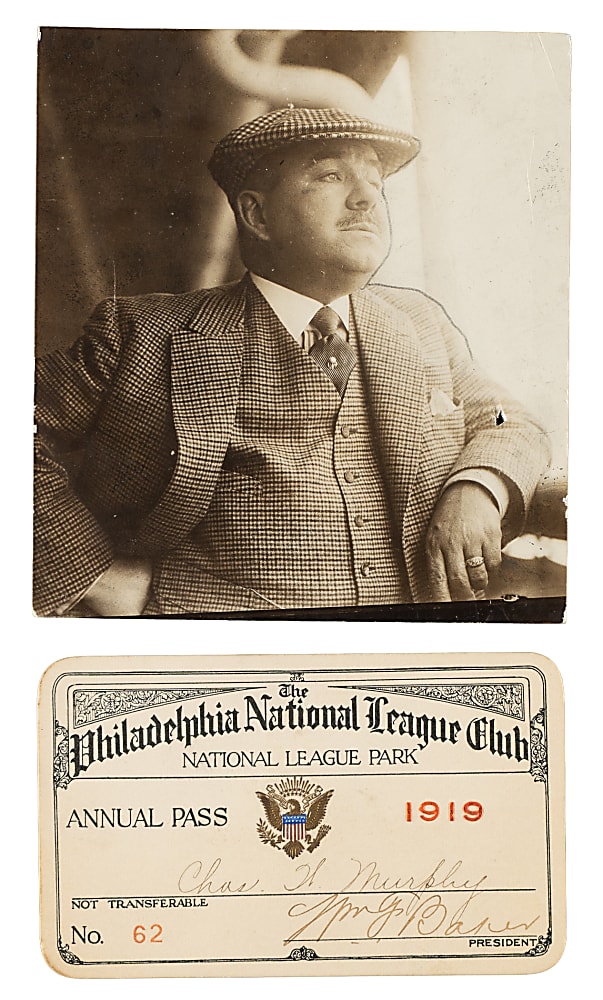 Circa 1910s Charles Murphy Original Bain News Service Photograph PSA/DNA Type I and 1919 Season Pass Pair