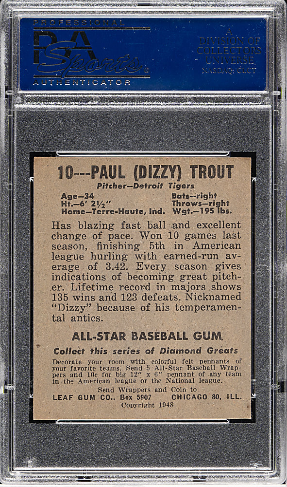 1948-1949 Leaf #10 Paul Trout PSA NM-MT 8 - Highest Graded!