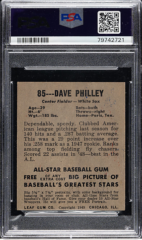 1948-1949 Leaf #85 Dave Philley Short Print PSA VG-EX 4