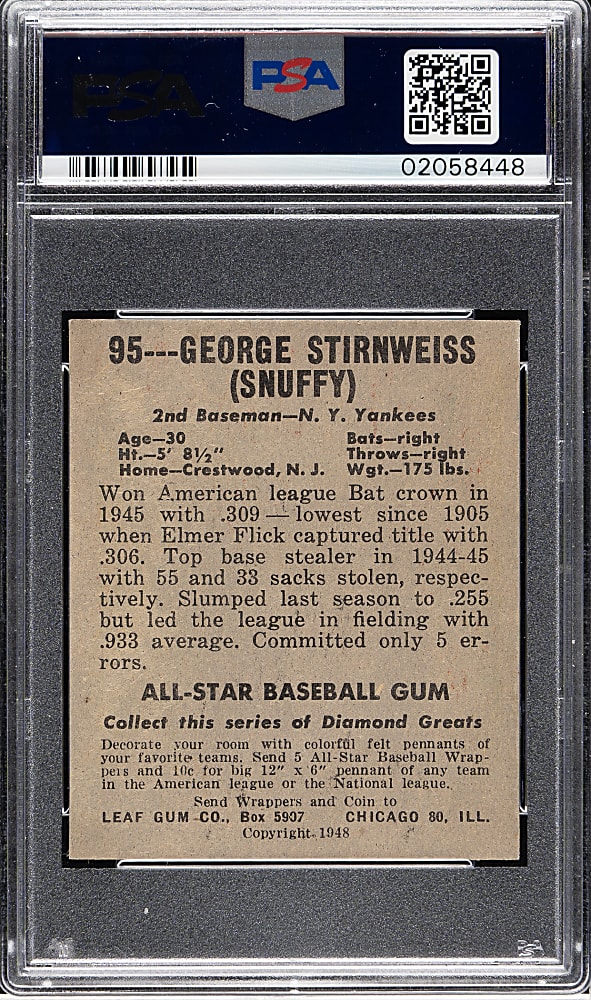 1948-1949 Leaf #95 George Stirnweiss PSA NM-MT 8