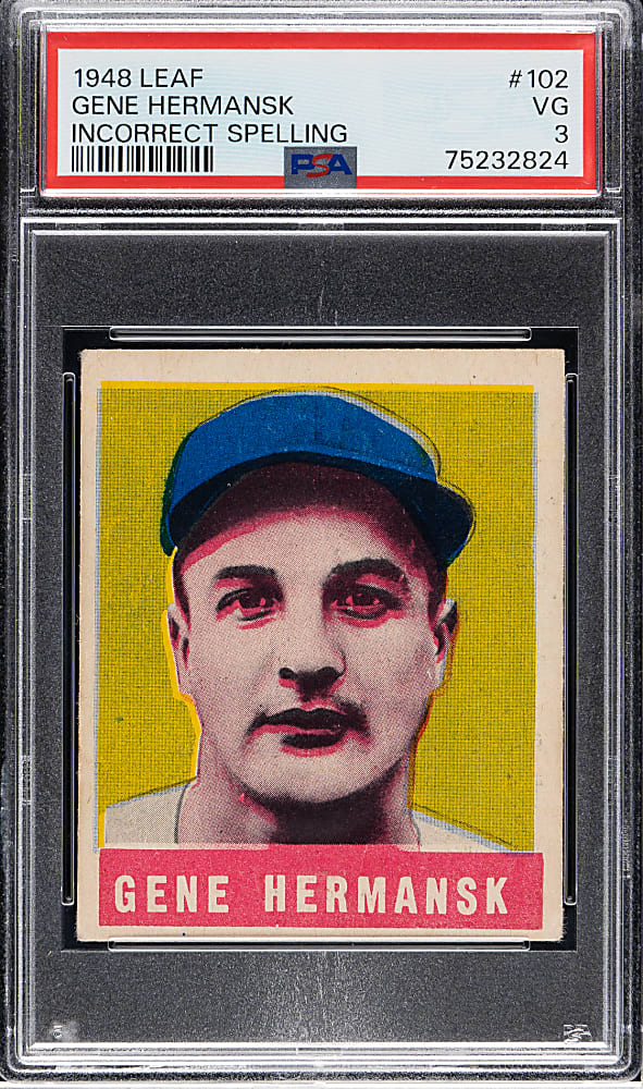 1948-1949 Leaf #102 Gene Hermanski Error Card PSA VG 3