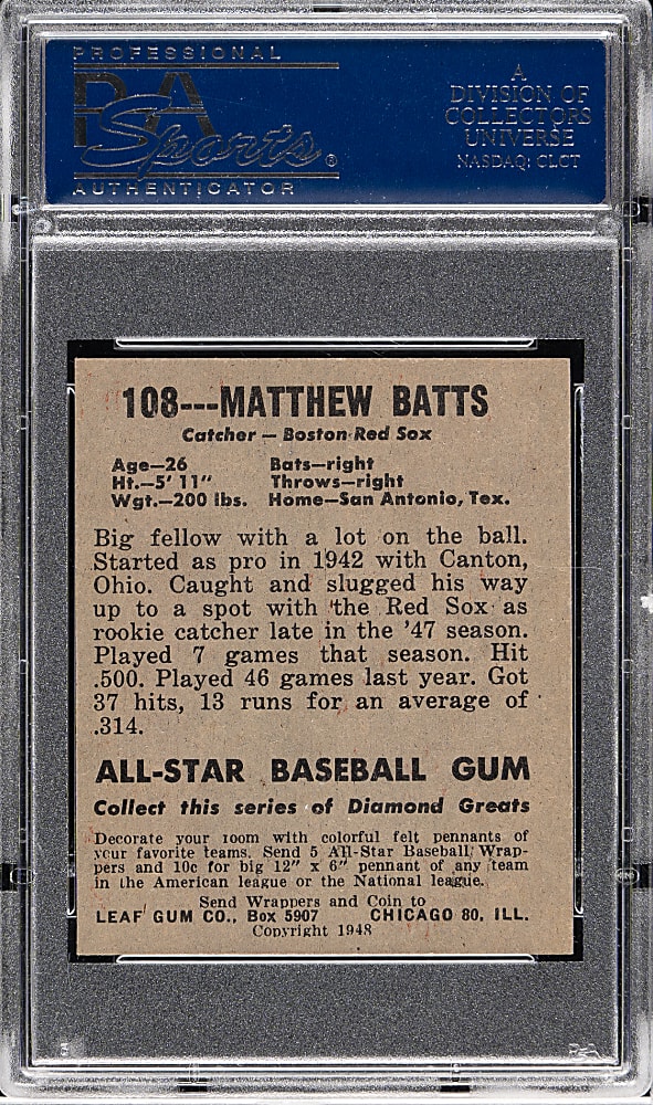 1948-1949 Leaf #108 Matthew Batts Short Print PSA NM 7