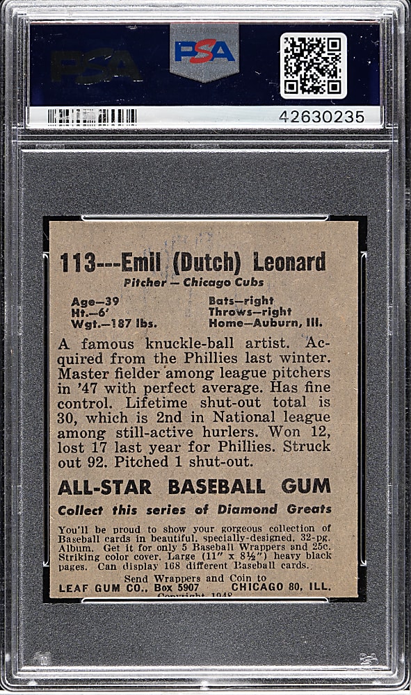 1948-1949 Leaf #113 Emil Leonard Short Print PSA EX 5