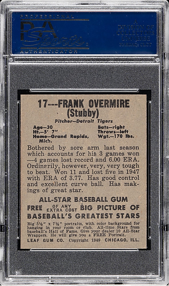 1948-1949 Leaf #17 Frank Overmire PSA NM-MT 8