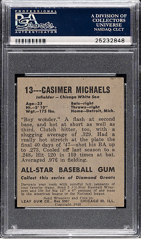 1948-1949 Leaf #13 Cassimer Michaels Short Print PSA EX-MT 6