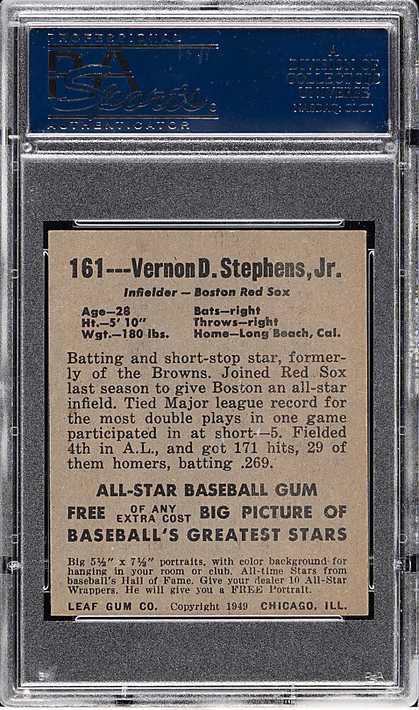 1948-1949 Leaf #161 Vernon Stephens Short Print PSA NM 7