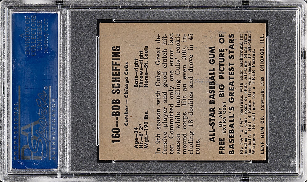 1948-1949 Leaf #160 Bob Scheffing Short Print PSA EX-MT 6
