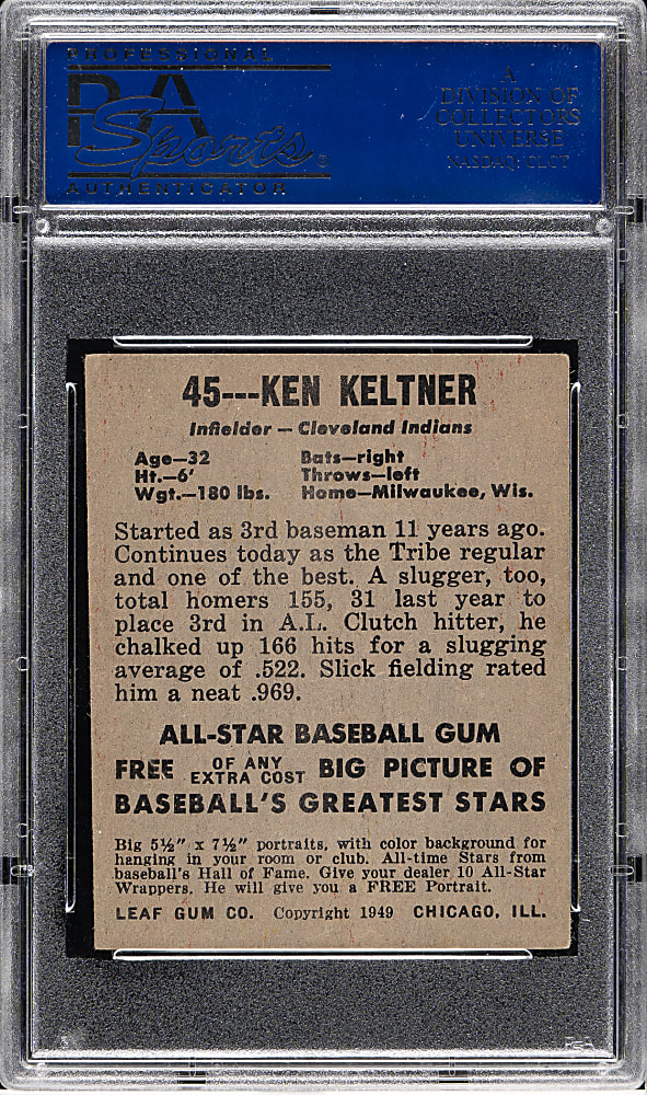 1948-1949 Leaf #45 Ken Keltner Short Print PSA EX 5
