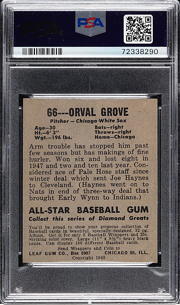 1948-1949 Leaf #66 Orval Grove Short Print PSA EX-MT 6