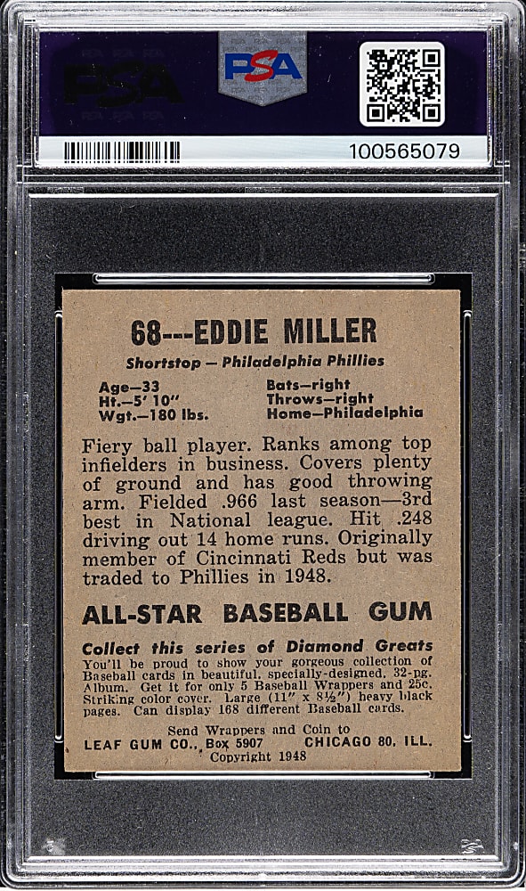 1948-1949 Leaf #68 Ed Miller Short Print PSA EX-MT 6