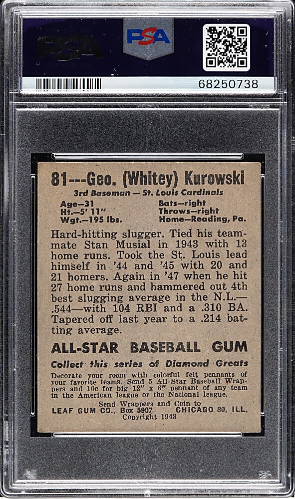 1948-1949 Leaf #81 George Kurowski Short Print PSA VG-EX 4