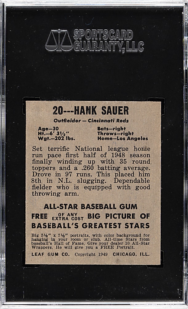 1948-1949 Leaf #20 Hank Sauer Short Print SGC NM 84