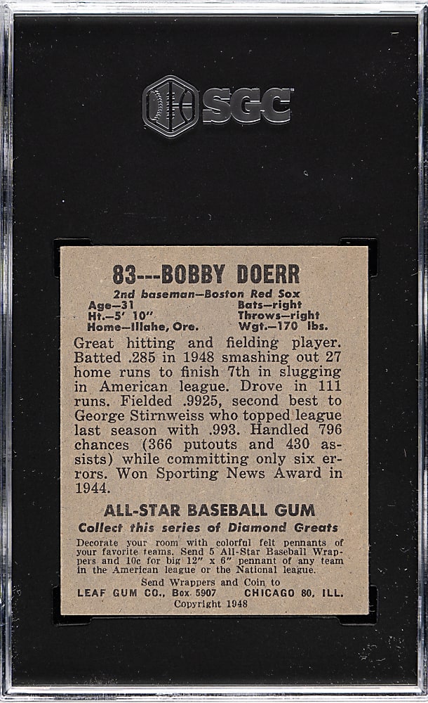 1948-1949 Leaf #83 Bobby Doerr SGC EX/NM 6