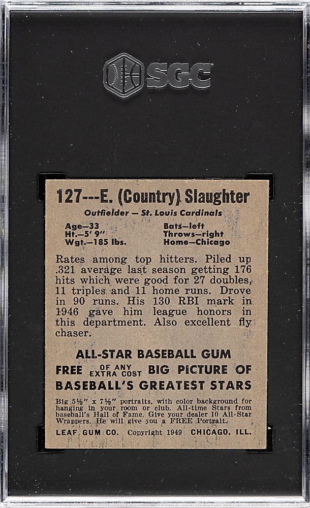 1948-1949 Leaf #127 Enos Slaughter Short Print SGC VG/EX 4