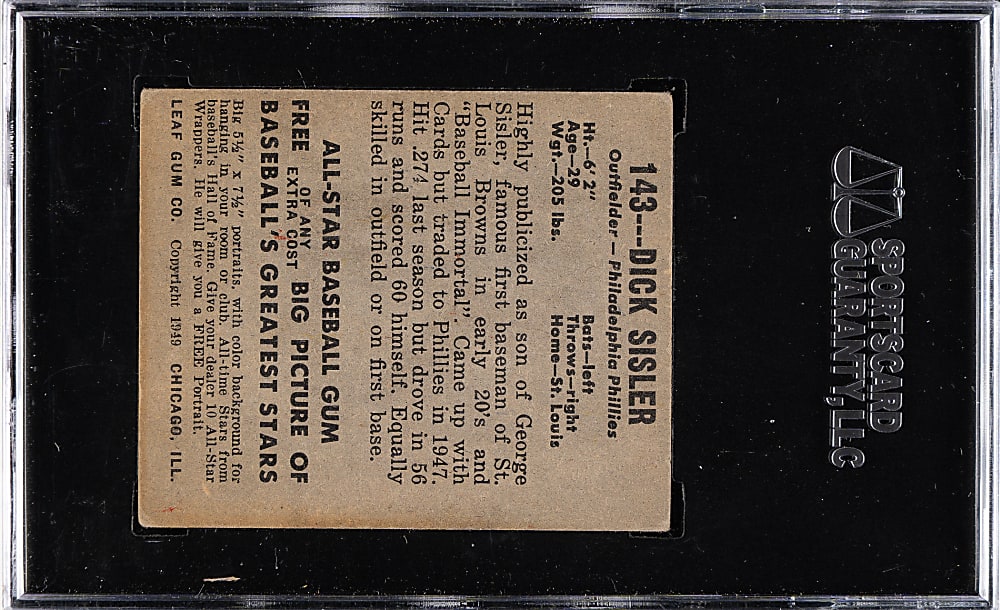 1948-1949 Leaf #143 Dick Sisler Short Print SGC VG/EX 50