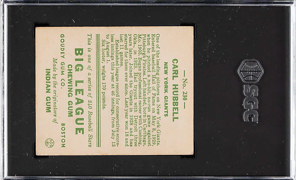 1933 R319 Goudey #230 Carl Hubbell SGC VG/EX+ 4.5