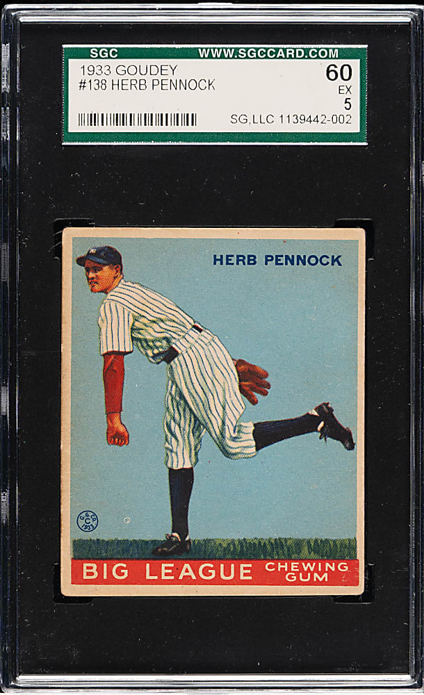1933 R319 Goudey #138 Herb Pennock SGC EX 60