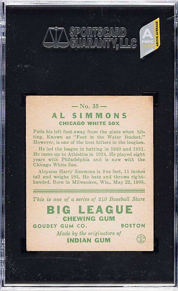 1933 R319 Goudey #35 Al Simmons SGC EX 5