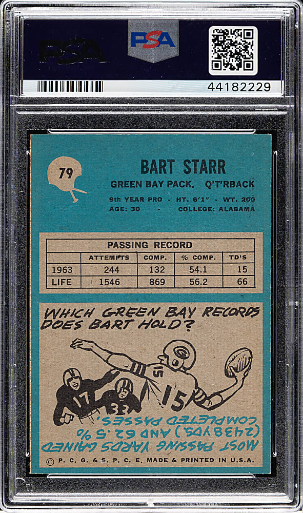 1964 Philadelphia Football #79 Bart Starr PSA MINT 9