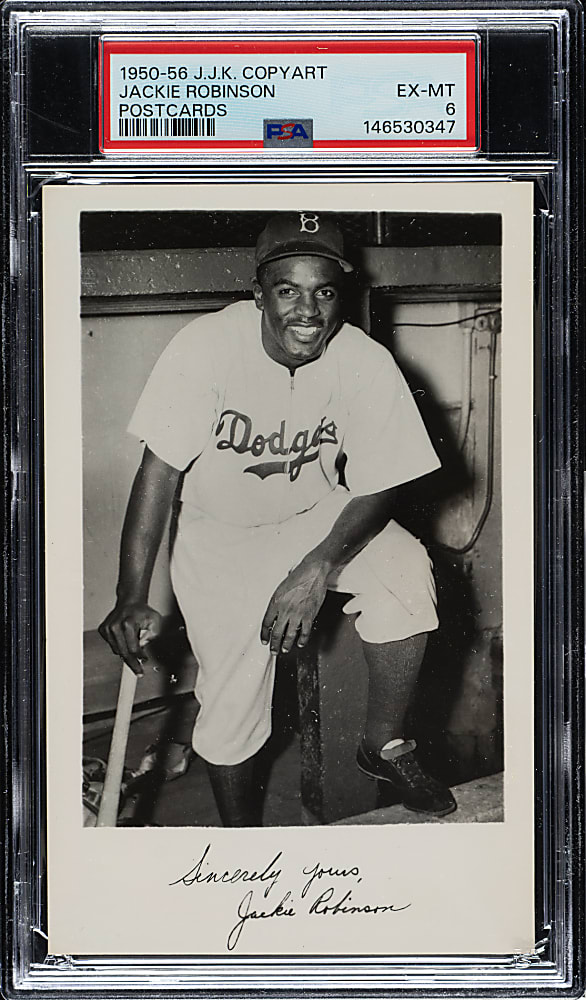 1950s JJK Copyart Real-Photo Postcard (Blank Back) Jackie Robinson PSA EX-MT 6