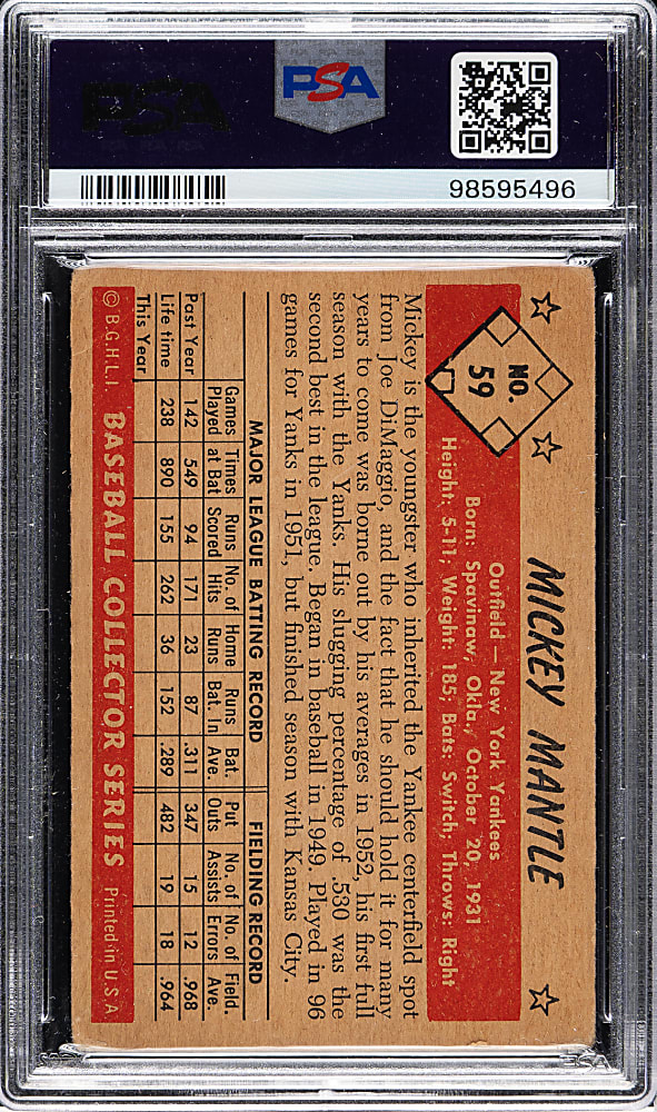 1953 Bowman Color #59 Mickey Mantle PSA GOOD 2