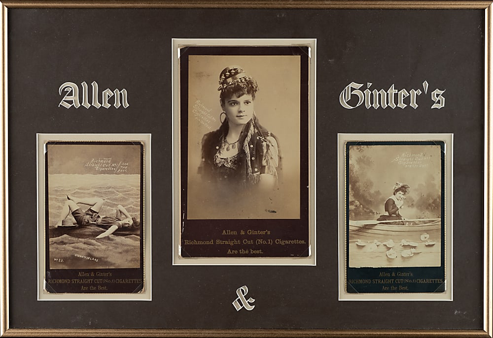 Circa 1880s Allen & Ginter Actress Cabinet Trio in Framed Display