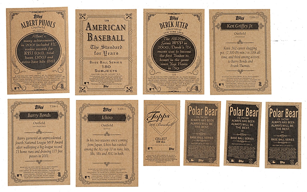 2002 Topps 206 Complete and Near-Complete Set Collection (10 Sets, 1,313 Cards) Including 42 Autographs and 141 Relics