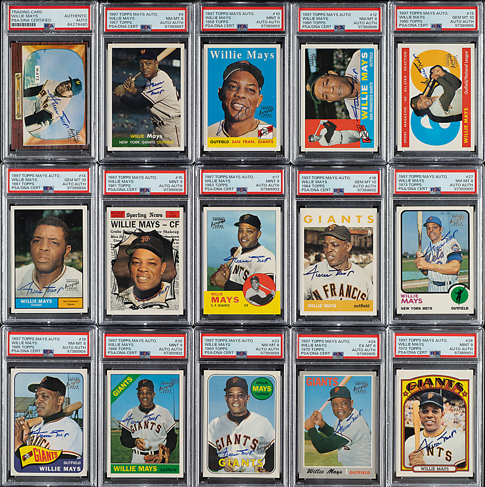1997 Topps Willie Mays Commemorative Reprint Autographs Complete PSA- and BGS-Graded Set (18)