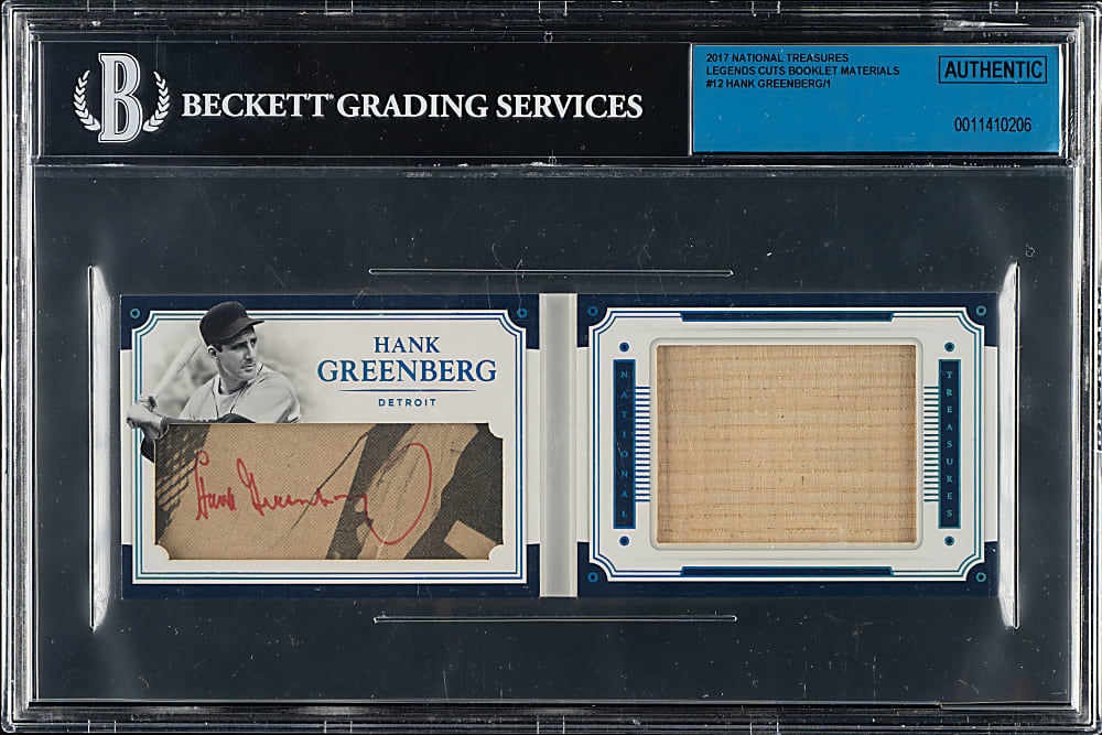 2017 National Treasures Legends Cuts Booklet Materials #12 Hank Greenberg #1/1 - Beckett