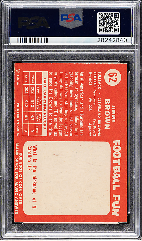 1958 Topps Football #62 Jim Brown Rookie PSA EX+ 5.5