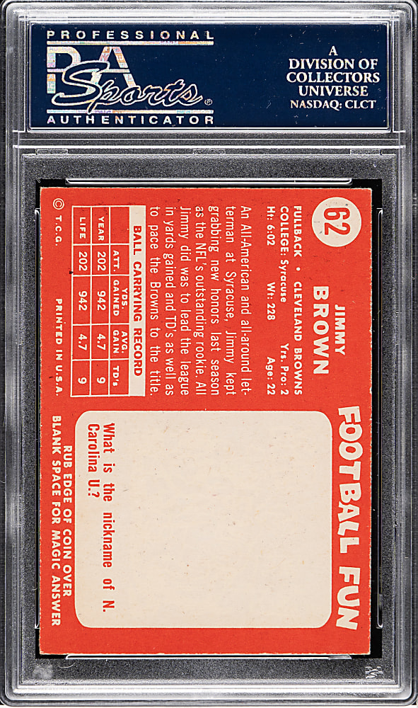 1958 Topps Football #62 Jim Brown Rookie PSA EX 5