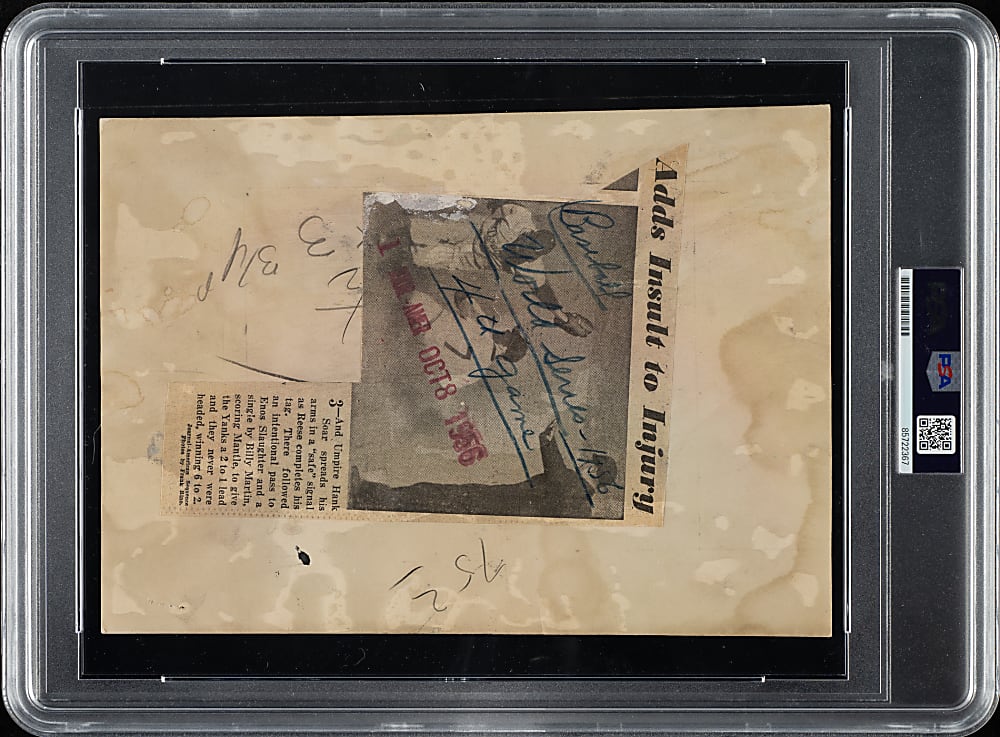1956 Mickey Mantle and Pee Wee Reese World Series Game 4 Original Frank Rino New York Journal-American Photograph PSA/DNA Type I - Mantle's First World Series Steal!