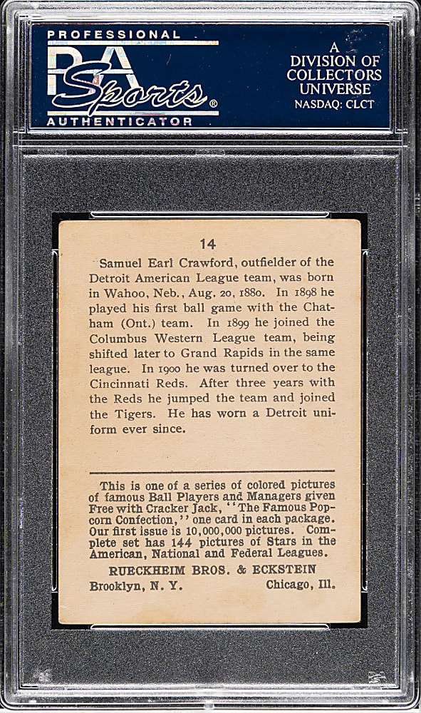 1914 E145 Cracker Jack #14 Sam Crawford PSA VG-EX 4