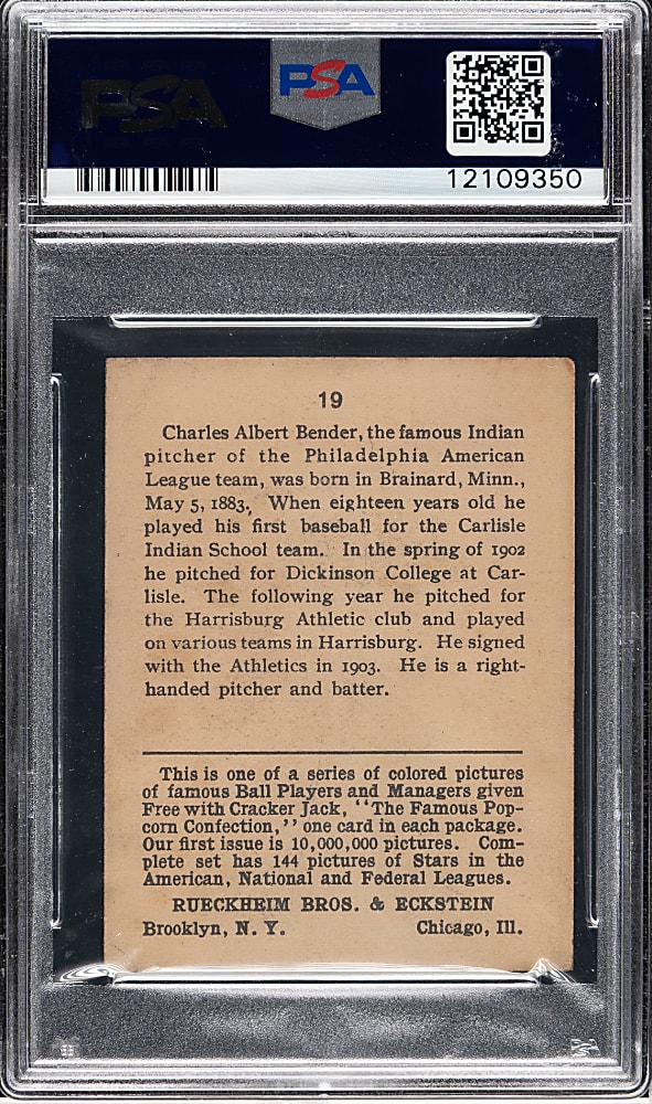 1914 E145 Cracker Jack #19 Chief Bender PSA EX 5