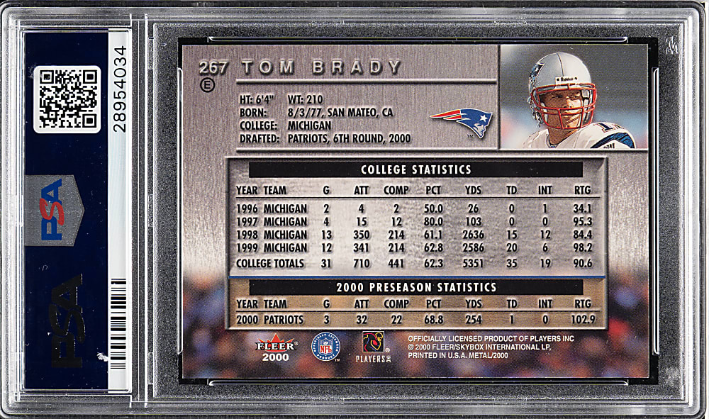2000 Fleer Metal Football #267 Tom Brady Rookie Emerald PSA MINT 9