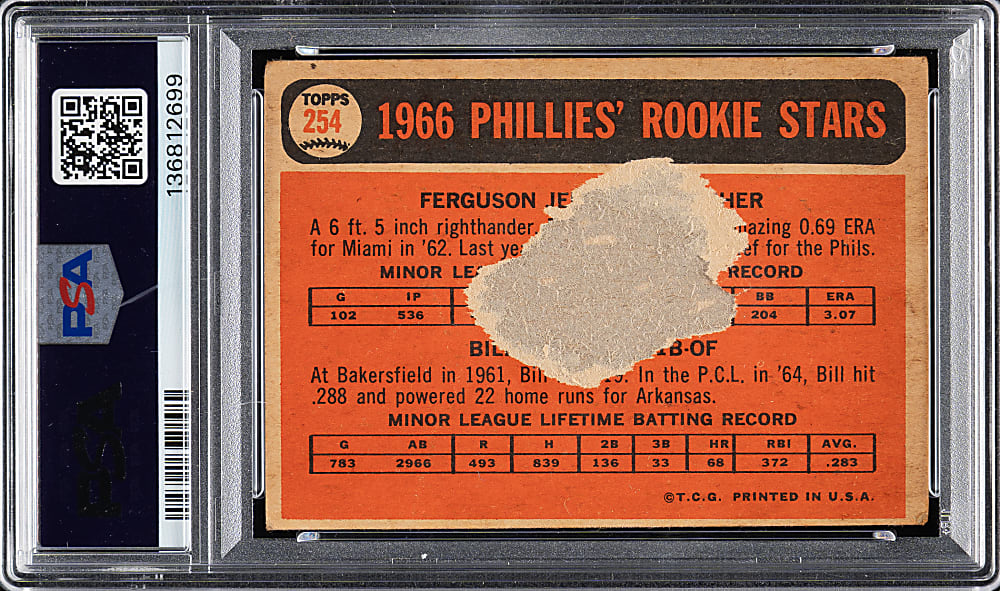 Signed 1966 Topps Venezuelan #254 Fergie Jenkins Rookie PSA POOR 1 with GEM MINT 10 Signature