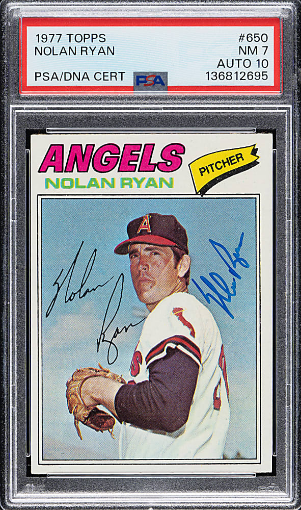 Signed 1977 Topps #650 Nolan Ryan PSA NM 7 with GEM MINT 10 Signature