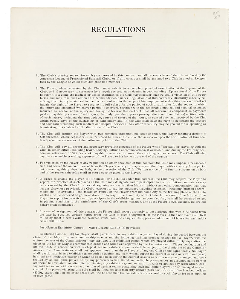 1968 Jim "Catfish" Hunter Signed Oakland Athletics Contract