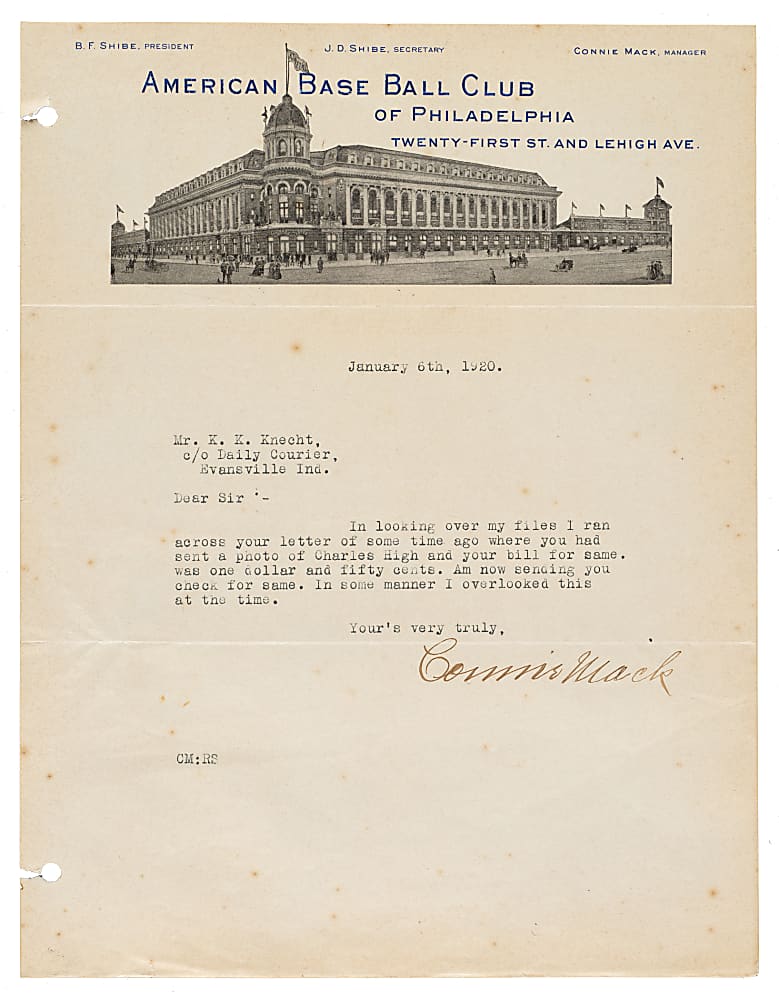1920 Connie Mack Signed Letter on Philadelphia Athletics Letterhead - JSA