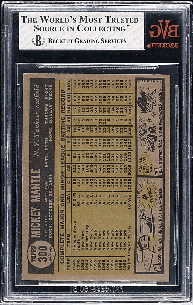 1961 Topps #300 Mickey Mantle BVG NM-MT 8