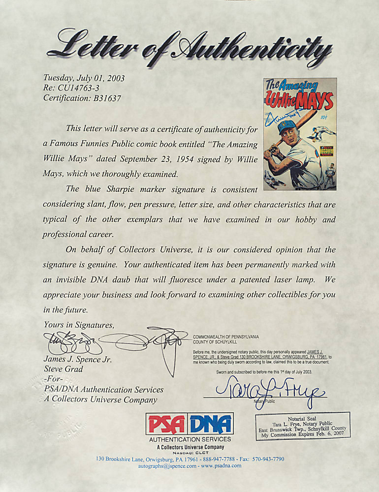 Signed 1954 "The Amazing Willie Mays" Comic CBCS 7.5