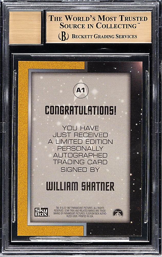 1997 Skybox Star Trek The Original Series Autograph Season One #A1 William Shatner BGS GEM MINT 9.5 with GEM MINT 10 Signature