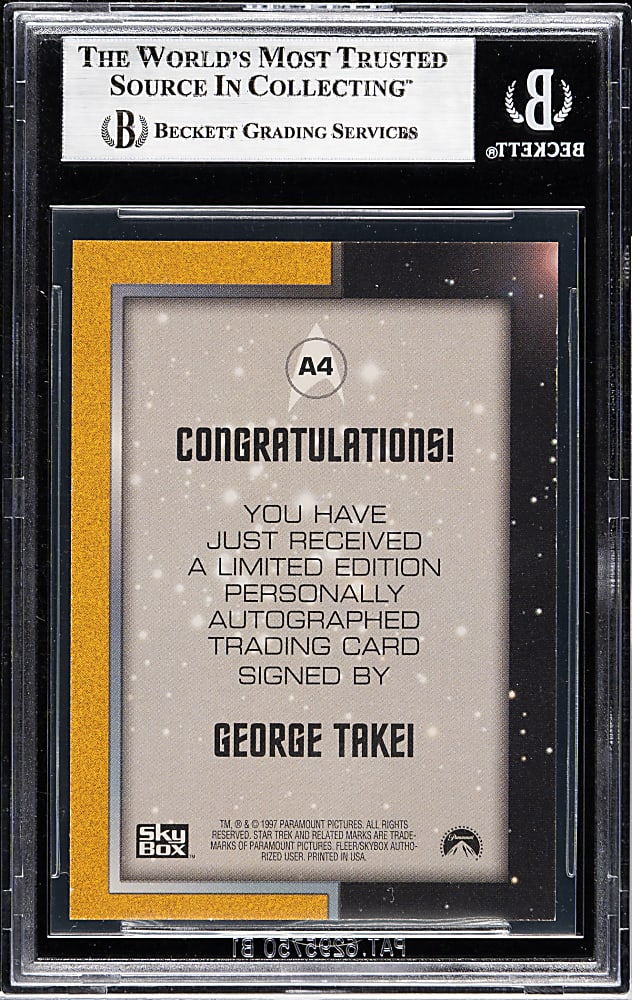 1997 Skybox Star Trek The Original Series Autograph Season One #A4 George Takei BGS NM 7 with MINT 9 Autograph