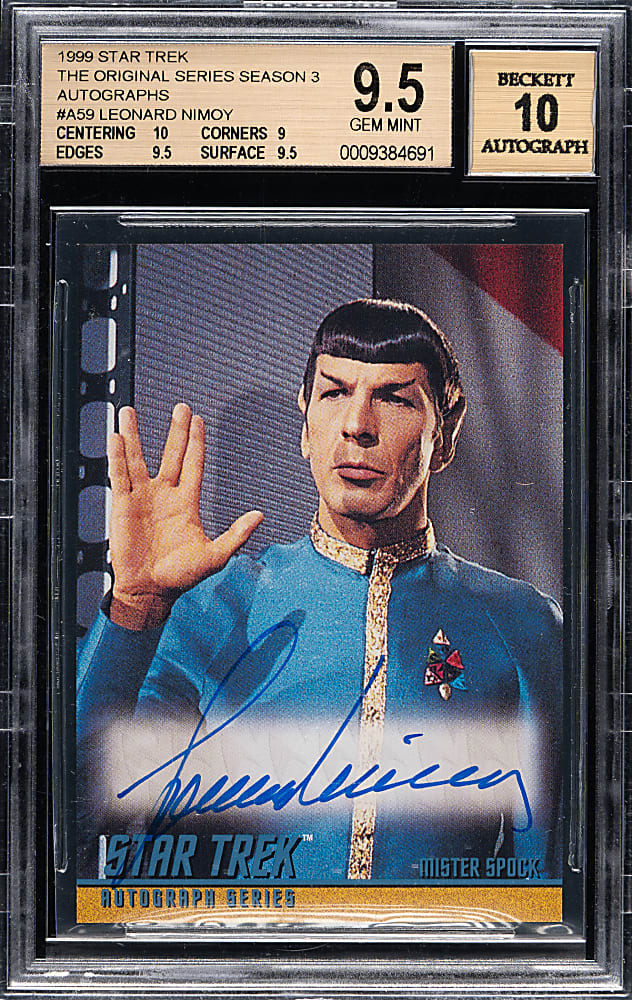 1999 Skybox Star Trek The Original Series Autograph Season Three #A59 Leonard Nimoy BGS GEM MINT 9.5 with GEM MINT 10 Signature