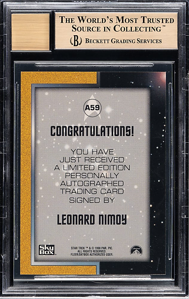 1999 Skybox Star Trek The Original Series Autograph Season Three #A59 Leonard Nimoy BGS GEM MINT 9.5 with GEM MINT 10 Signature